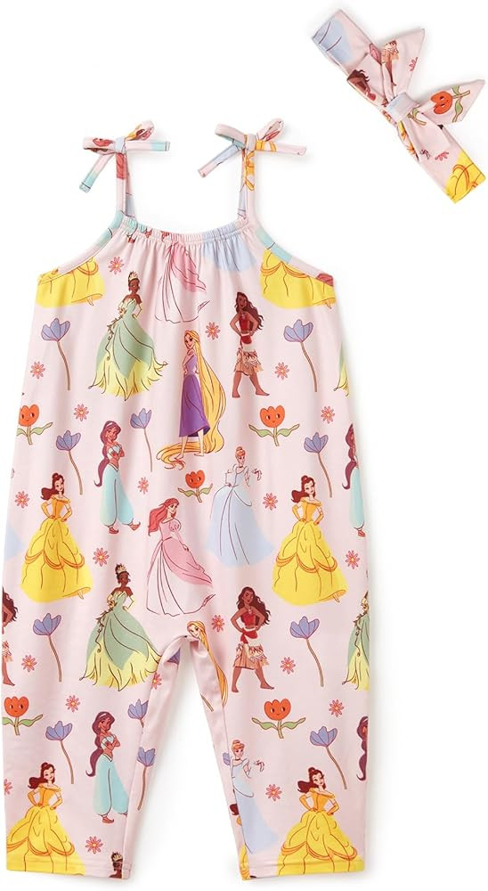Disney Frozen Elsa Princess Minnie Stitch Marie Girls Romper with Bow Tie Strap and Headband Cute... | Amazon (US)