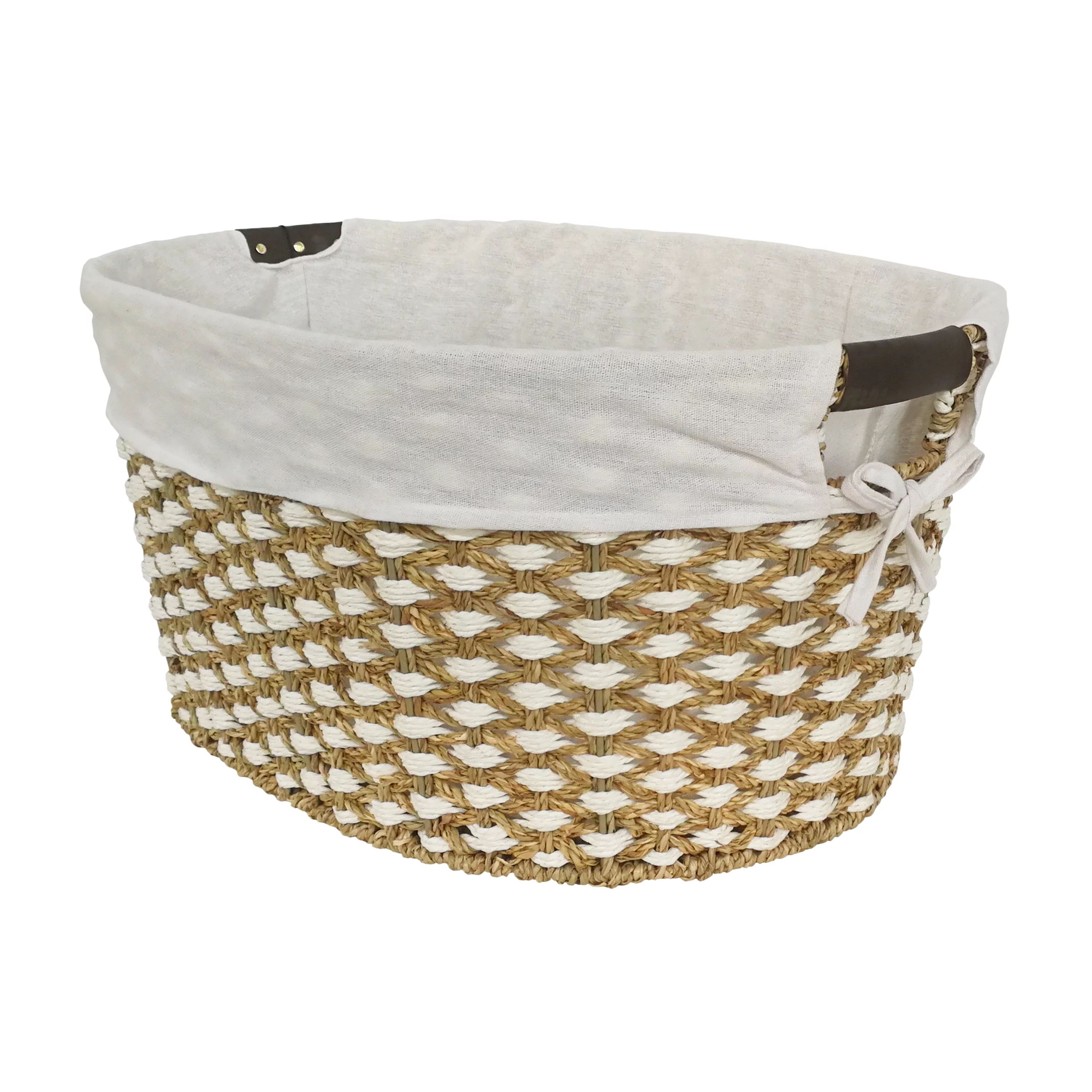 Better Homes & Gardens Seagrass Laundry Basket- Natural and White - Walmart.com | Walmart (US)