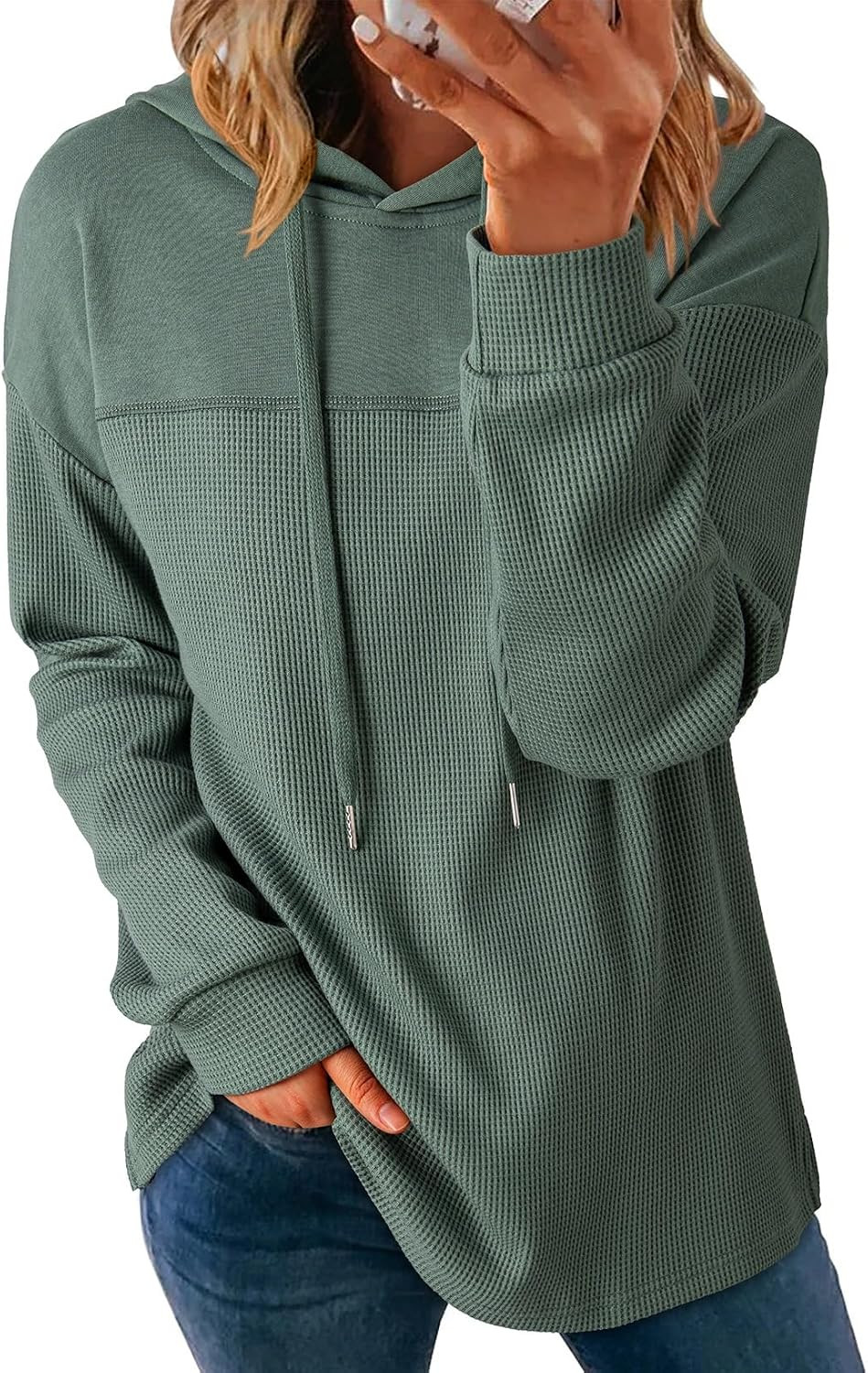 Dokotoo Womens Hoodies Casual Waffle Knit Pullover Sweatshirts | Amazon (US)