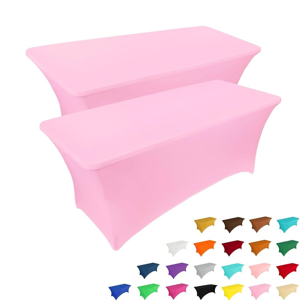IVAPUPU 2 Pack 6FT Table Cloth for Rectangular Fitted Events Stretch Pink Table Covers Washable S... | Amazon (US)