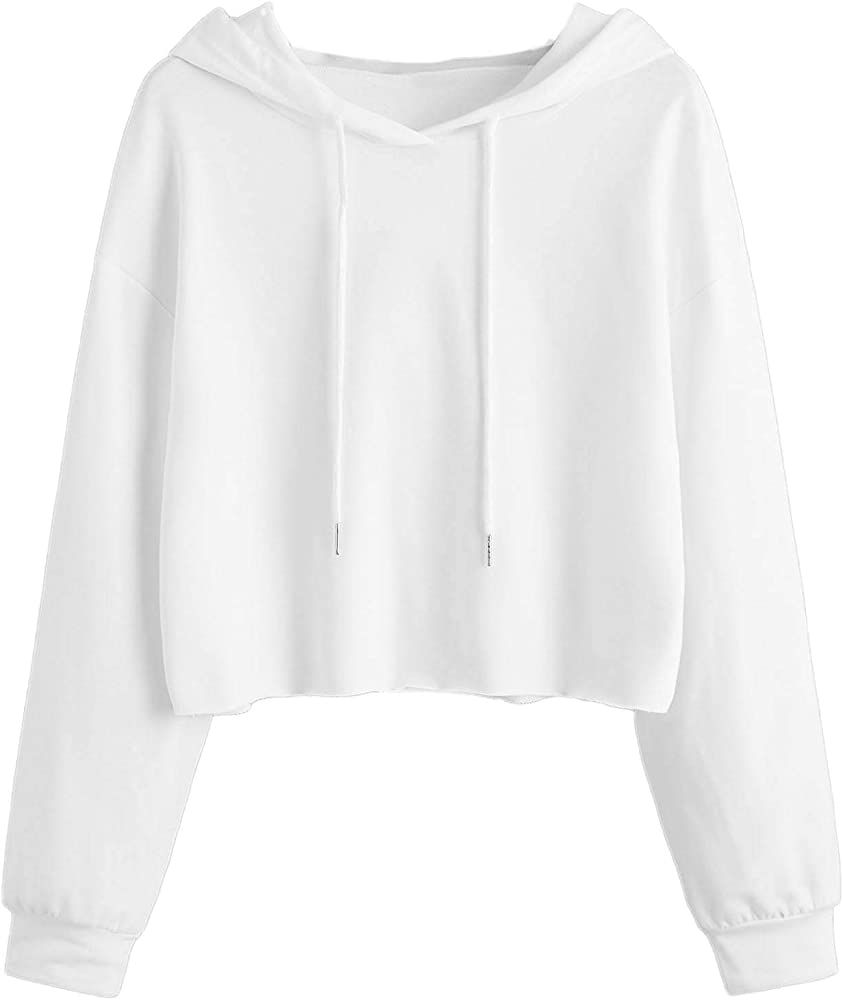 MAKEMECHIC Women's Cropped Hoodie Casual Workout Crop Sweatshirt Tops C White XS at Amazon Women... | Amazon (US)