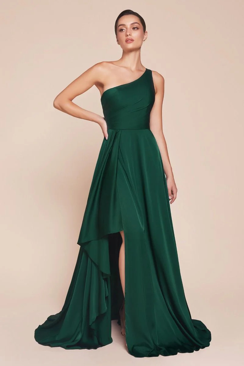 MIRANDA GOWN - ONE SHOULDER SOFT SATIN A-LINE DRESS | Lady Black Tie