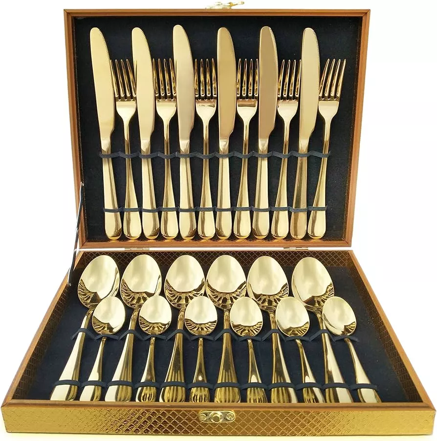 40 Piece Gold Silverware Set for 8, Terlulu Stainless Steel Flatware Set,  Gold Cutlery Set Utensils Set, Tableware Include Forks Knives Spoons for