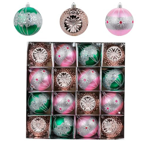 16 Pcs Pink & Green Big Christmas Balls Ornaments Set, 80mm/3.15" Shatterproof Luxury Xmas Hanging Plastic Ornaments Decoration for Christmas Tree/Party/Holiday/Wreath/Home Decor (Candy Color) | Amazon (US)