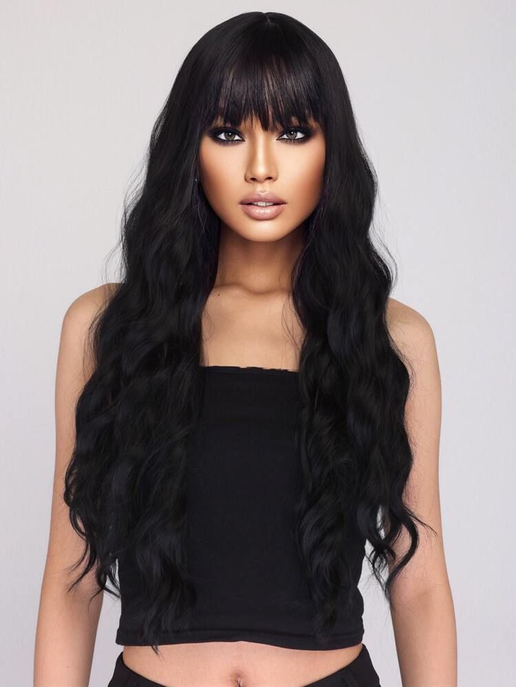 Natural Long Curly Synthetic Wig With Bangs | SHEIN