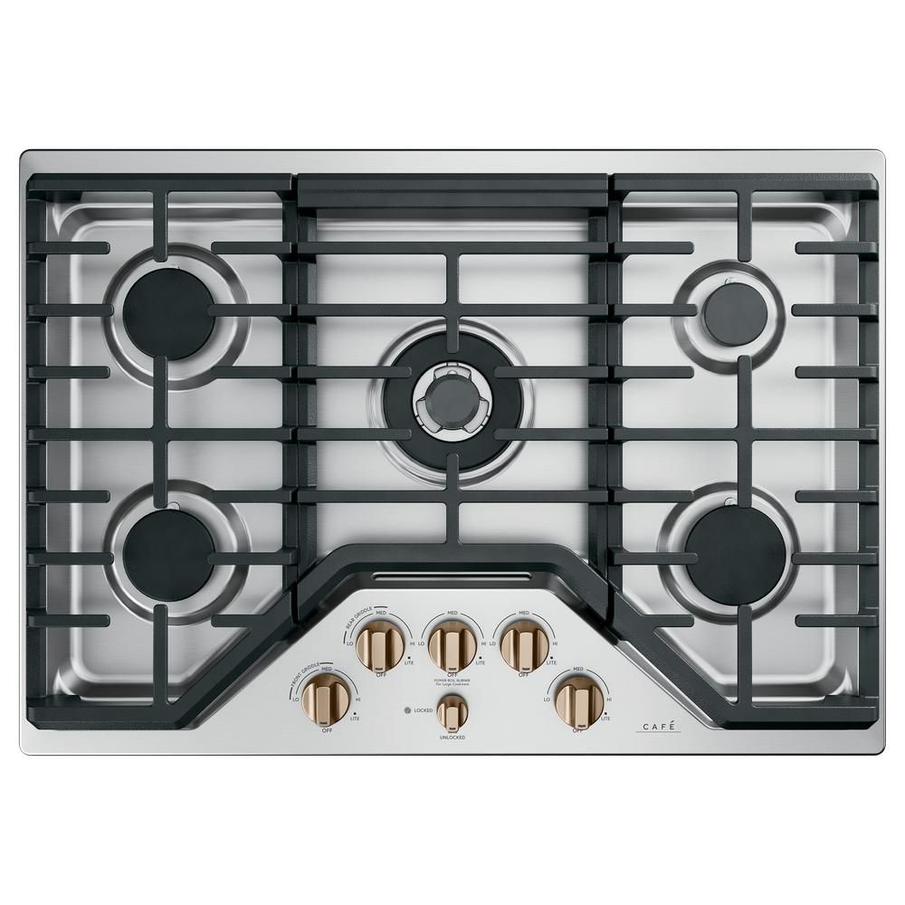Cafe 30 in. Gas Cooktop in Stainless Steel and Brushed Bronze with 5 Burners including 20,000 BTU... | The Home Depot