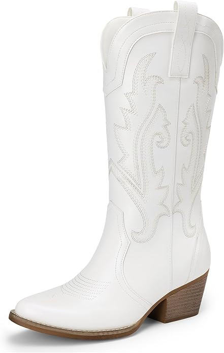DREAM PAIRS Women's Cowboy Cowgirl Boots Embroidered Pointed Toe Low Heel Western Mid Calf Boot f... | Amazon (US)