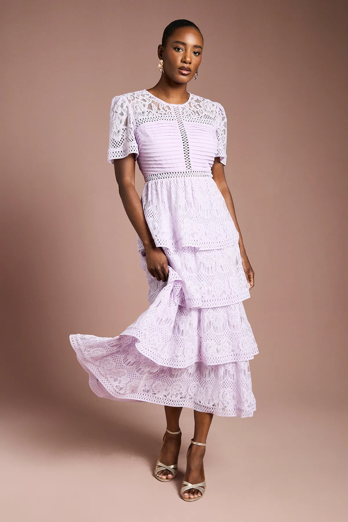 Lilac Coast Tiered Lace Midi Dress | Coast | Coast UK & IE