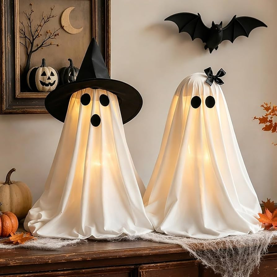 Halloween Decorations Light-Up Ghosts with Witch Hats, Indoor Ghost Decor | Amazon (US)