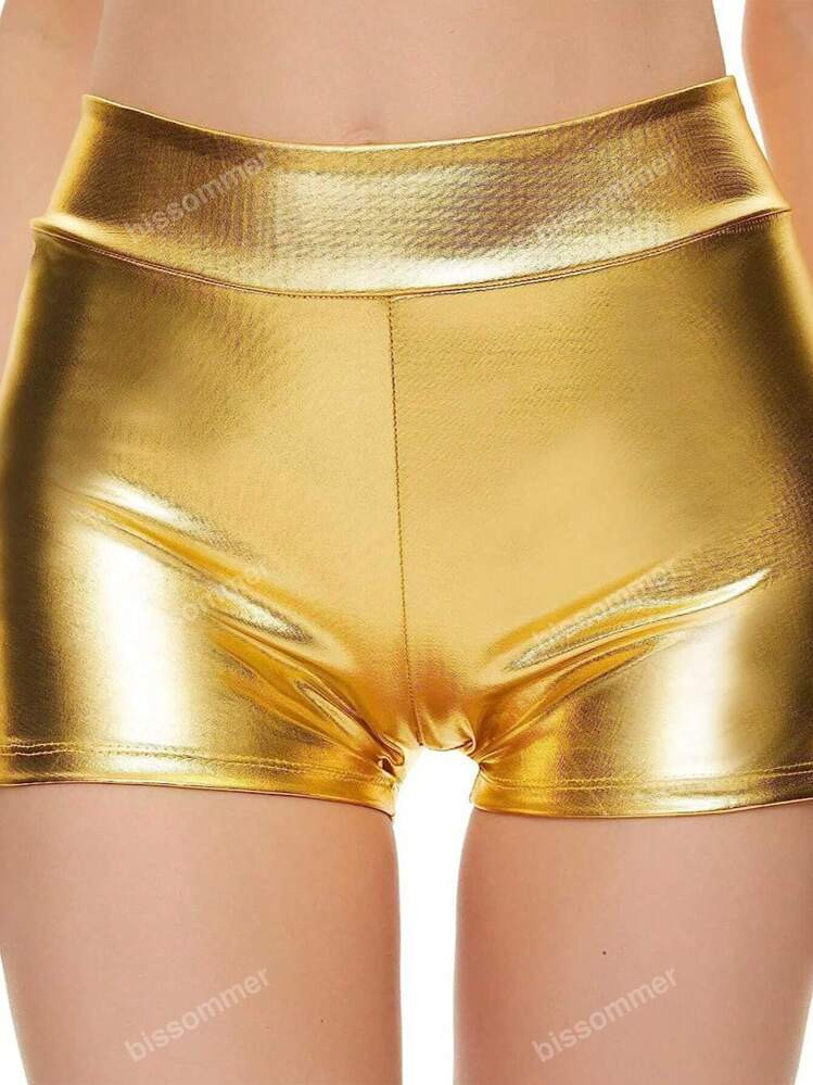 Solid Metallic Skinny Shorts | SHEIN