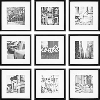 Gallery Perfect 9 Piece Black Square Photo Frame Gallery Wall Kit with Decorative Art Prints & Ha... | Amazon (US)