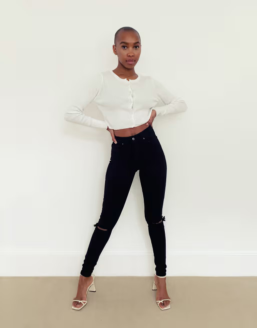 Topshop Tall ripped knee Jamie skinny jeans in black | ASOS (Global)