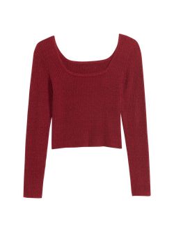 Fitted Cropped Square-Neck Rib-Knit Sweater for Women | Old Navy (US)
