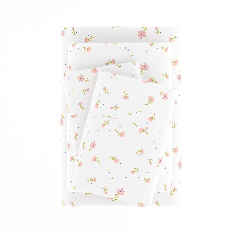 Soft Floral Pattern 4 Piece Microfiber Sheet Set | Wayfair North America