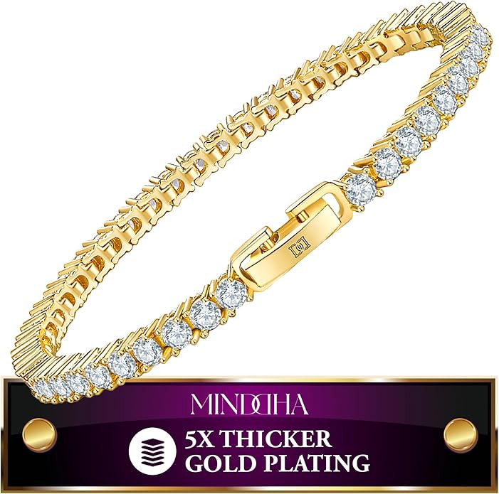 14K Gold Plated 3mm Cubic Zirconia Tennis Bracelet – Elegant CZ Tennis Bracelet for Women, Thin... | Amazon (US)