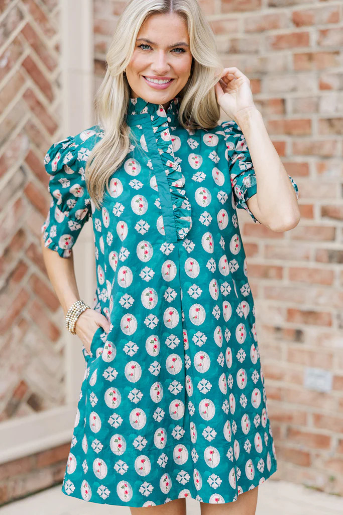 Woven Light Teal Medallion Shift Dress | The Mint Julep Boutique