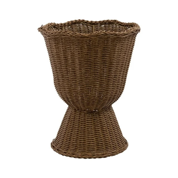My Texas House 14" Brown Woven Urn-Style Planter with Decorative Scalloped Rim and Transparent In... | Walmart (US)