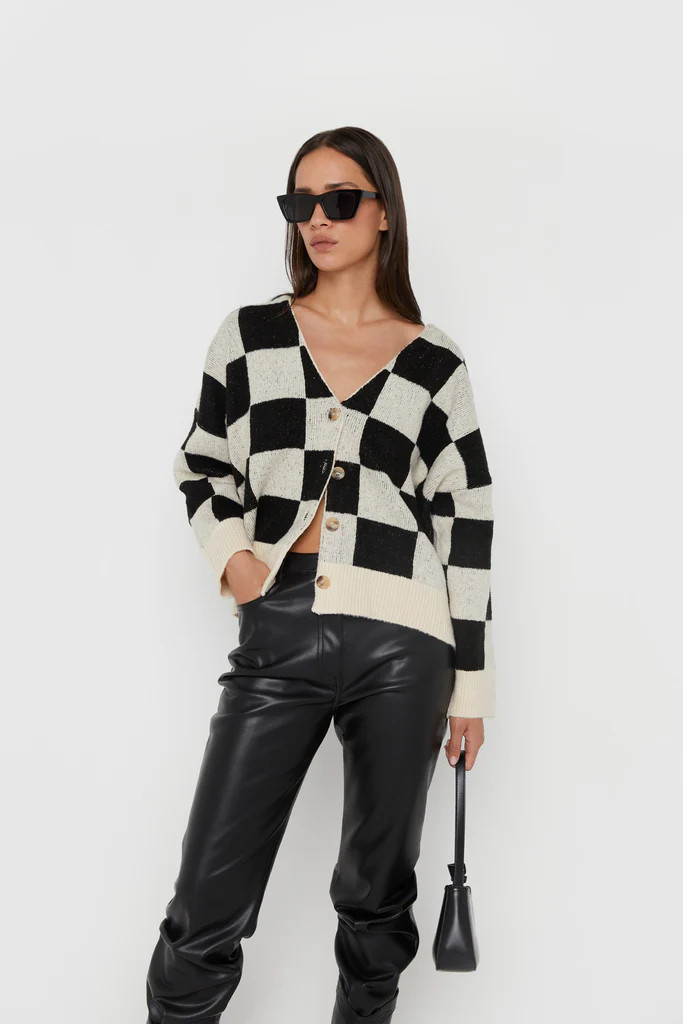 CHECKERED BUTTON FRONT CARDIGAN | OAK + FORT