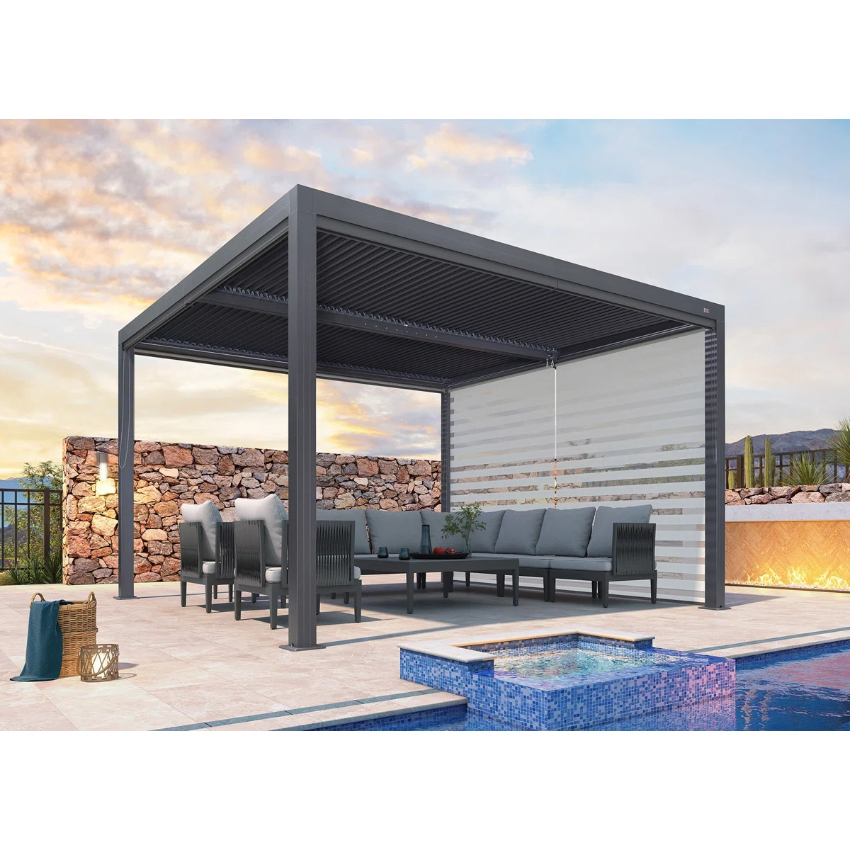 Purple Leaf Louvered Pergola Accessories Pull Down Roller Shade Privacy Shade Sun Side Shade, Gra... | Wayfair North America
