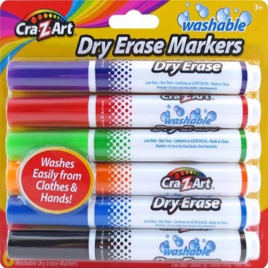 Cra-Z-Art Kids Washable Broadline Dry Erase Markers, 6 Count | Amazon (US)