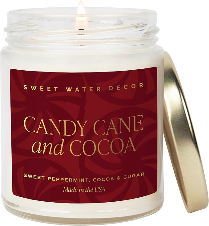 Sweet Water Decor Candy Cane and Cocoa Soy Candle - Hot Chocolate Peppermint Candle for Christmas... | Amazon (US)