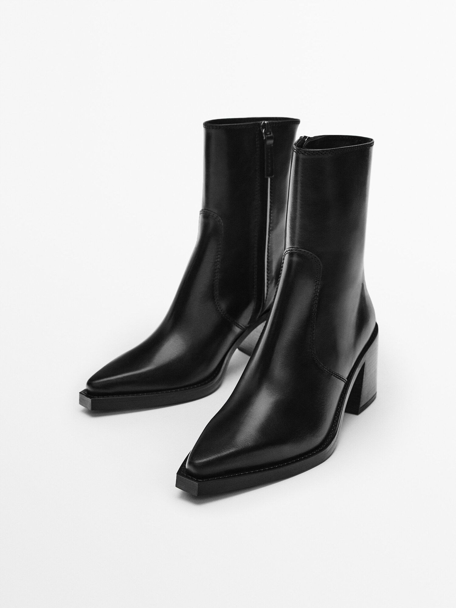 Leather square heel ankle boots | Massimo Dutti (US)