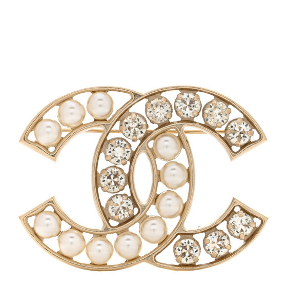 Pearl Resin Crystal CC Brooch Gold | FASHIONPHILE (US)
