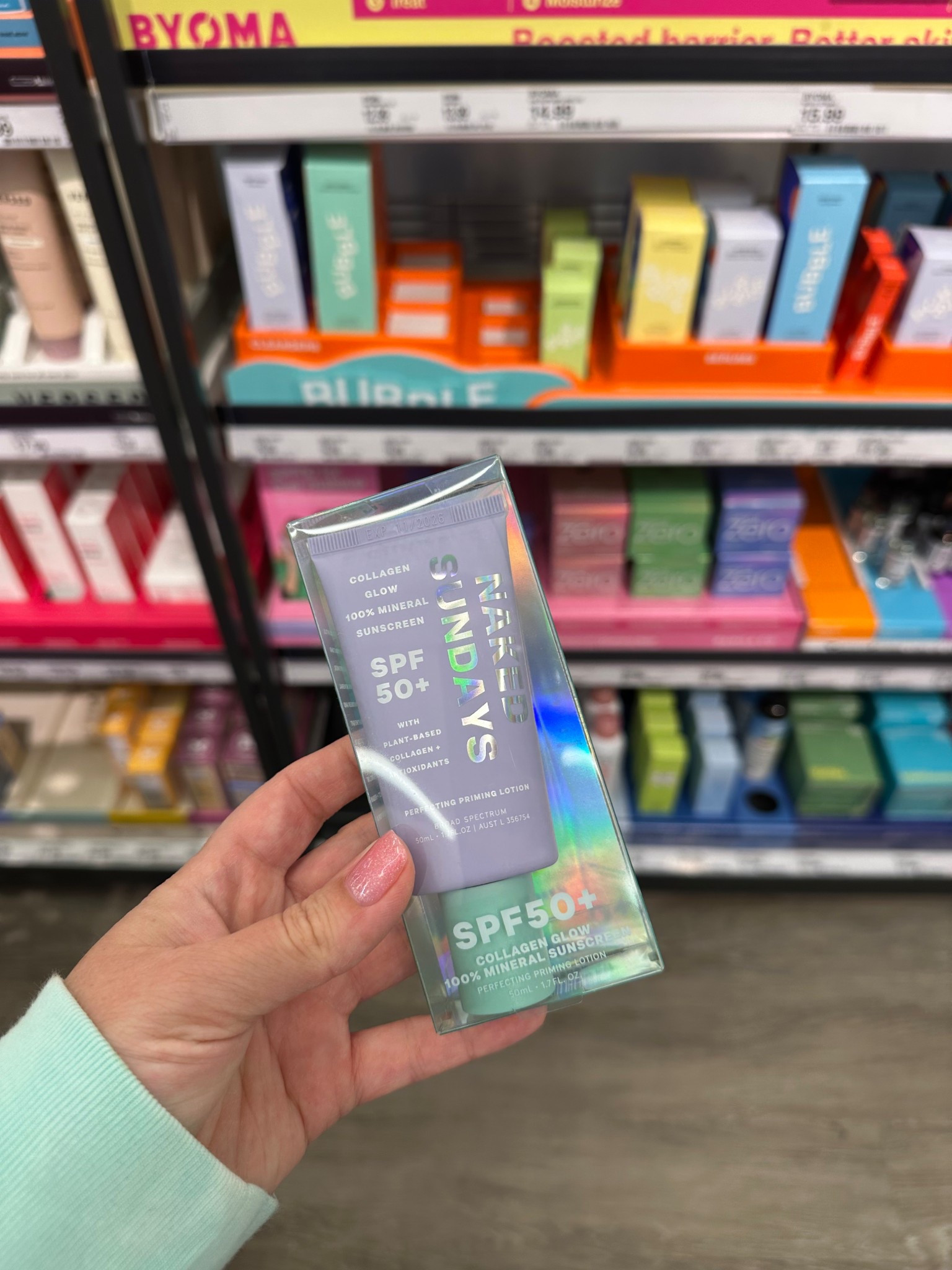 NAKED SUNDAYS SPF Perfecting Priming Lotion. 

I’ve been looking for something new to try under my makeup that’s not horrible for my skin. I went to Target and scanned everything under my YUKA app and found this!  Rated 79/100 on Yuka bringing it to an excellent green rating. I immediately added it to my cart. 

This is a collagen glow 100% mineral sunscreen with plant-based collagen and antioxidants. 

I used this on my face under my makeup over the weekend spending 5+ hours in the sun and did not get burned at all! It goes on thick so a little goes a long way. It feels and looks like a tinted primer and can easily be worn without makeup. 

10/10 recommend! 

Sunscreen | Pool | Beach | Running | Soccer  

#LTKFamily #LTKBeauty #LTKSwim