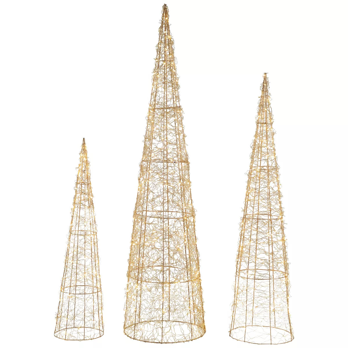 Northlight Set of 3 LED Twinkle Lighted Copper Mesh Cone Trees Outdoor Christmas Decoration 39.5" | Target