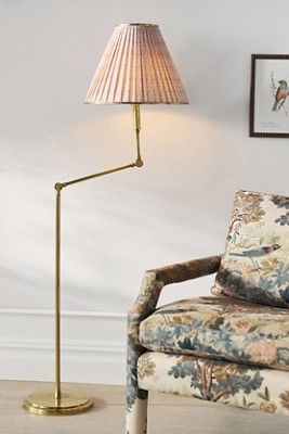 Lee Ruched Articulating Printed Shade Brass Floor Lamp | Anthropologie (US)