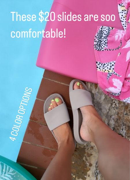 Slide sandals 
I sized down one to an 8
Color taupe 

#LTKfindsunder50 #LTKswim #LTKshoecrush