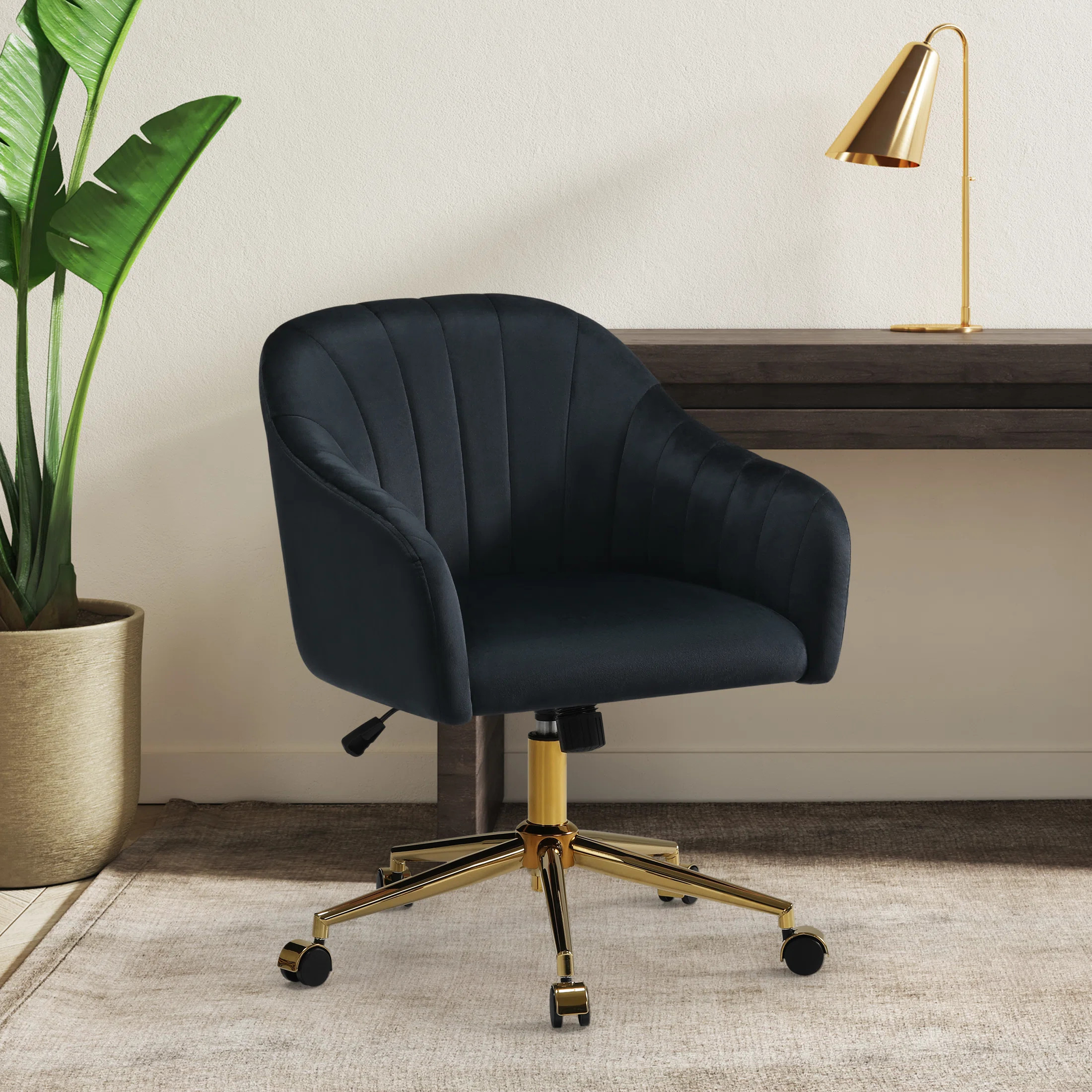 Channel Tufted Velvet Upholstered Desk Chair | Wayfair North America