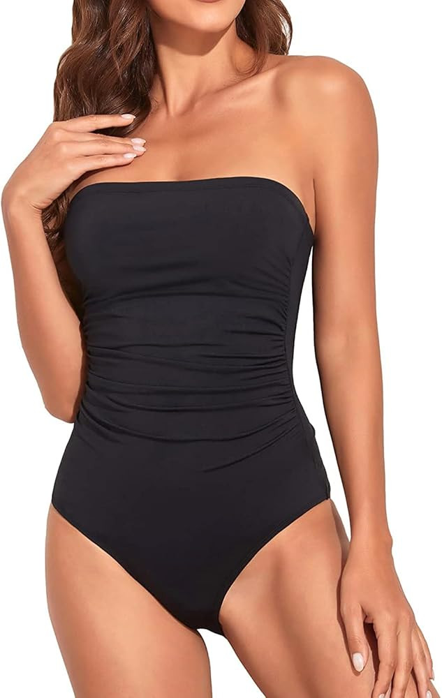 Holipick Women Tummy Control One Piece Swimsuits Strapless Bandeau Bathing Suits Slimming Halter ... | Amazon (US)