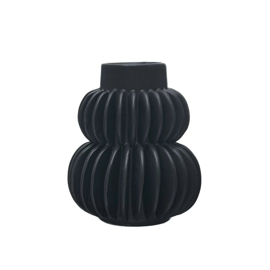 Pleated Stoneware Vase - Black | Megan Molten