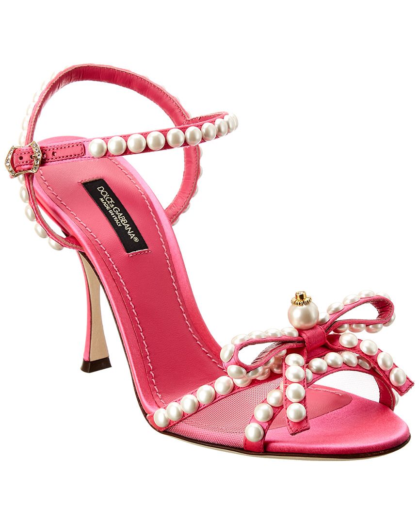 Dolce & Gabbana Pearl & Crystal-Embellished Bow Satin Sandal | Ruelala