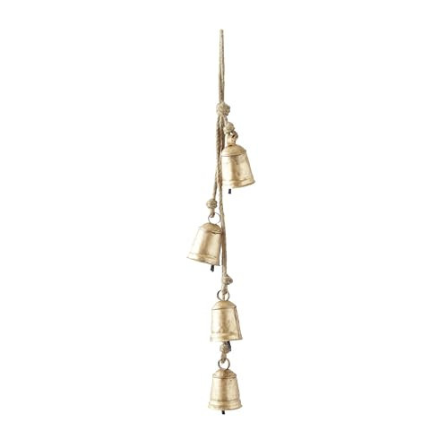 Deco 79 Metal Handmade Tibetan Inspired Decorative Cow Bells with 4 Bells on Jute Hanging Rope, 4" x 3" x 29", Gold | Amazon (US)