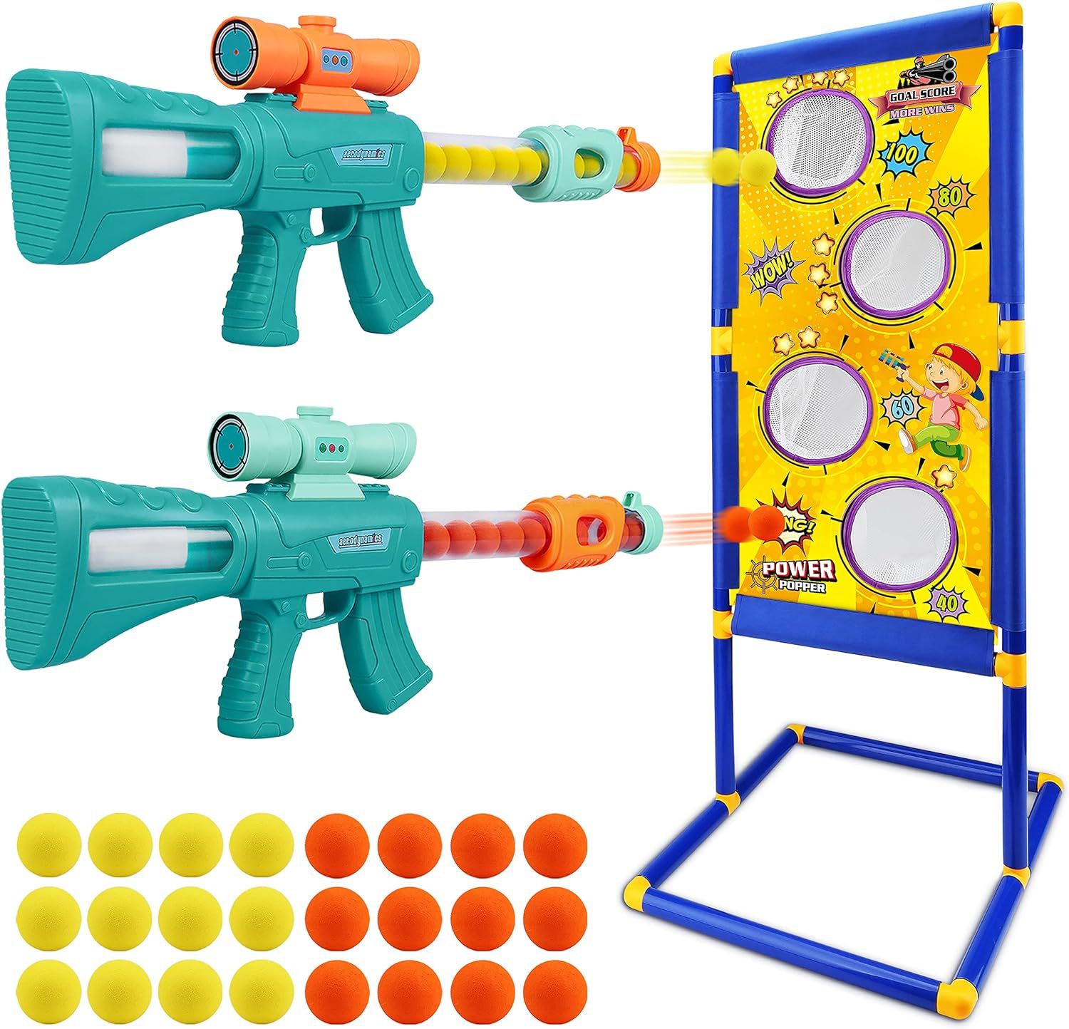 Amazon.com: Shooting Game Toy for Boys - 2 Player Toy Foam Blaster Air Guns, 24 Foam Bullet Balls... | Amazon (US)