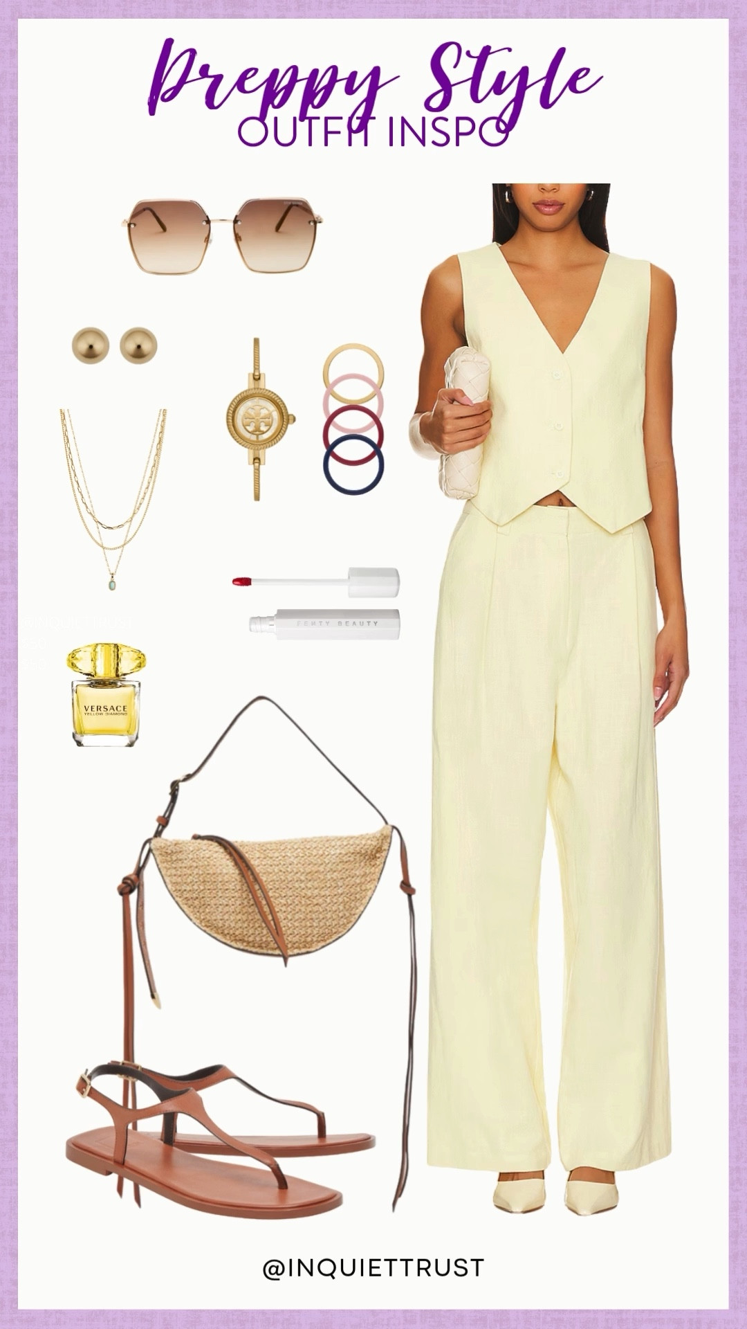 A match made in heaven with this buttery yellow vest top and trouser pants for a preppy outfit! Accessorize with a dainty gold necklace, a bangle watch, chic sunnies, and more!
#comfyoutfit #summerwardrobe #seasonalfashion #vacationlook

#LTKStyleTip #LTKU #LTKSeasonal