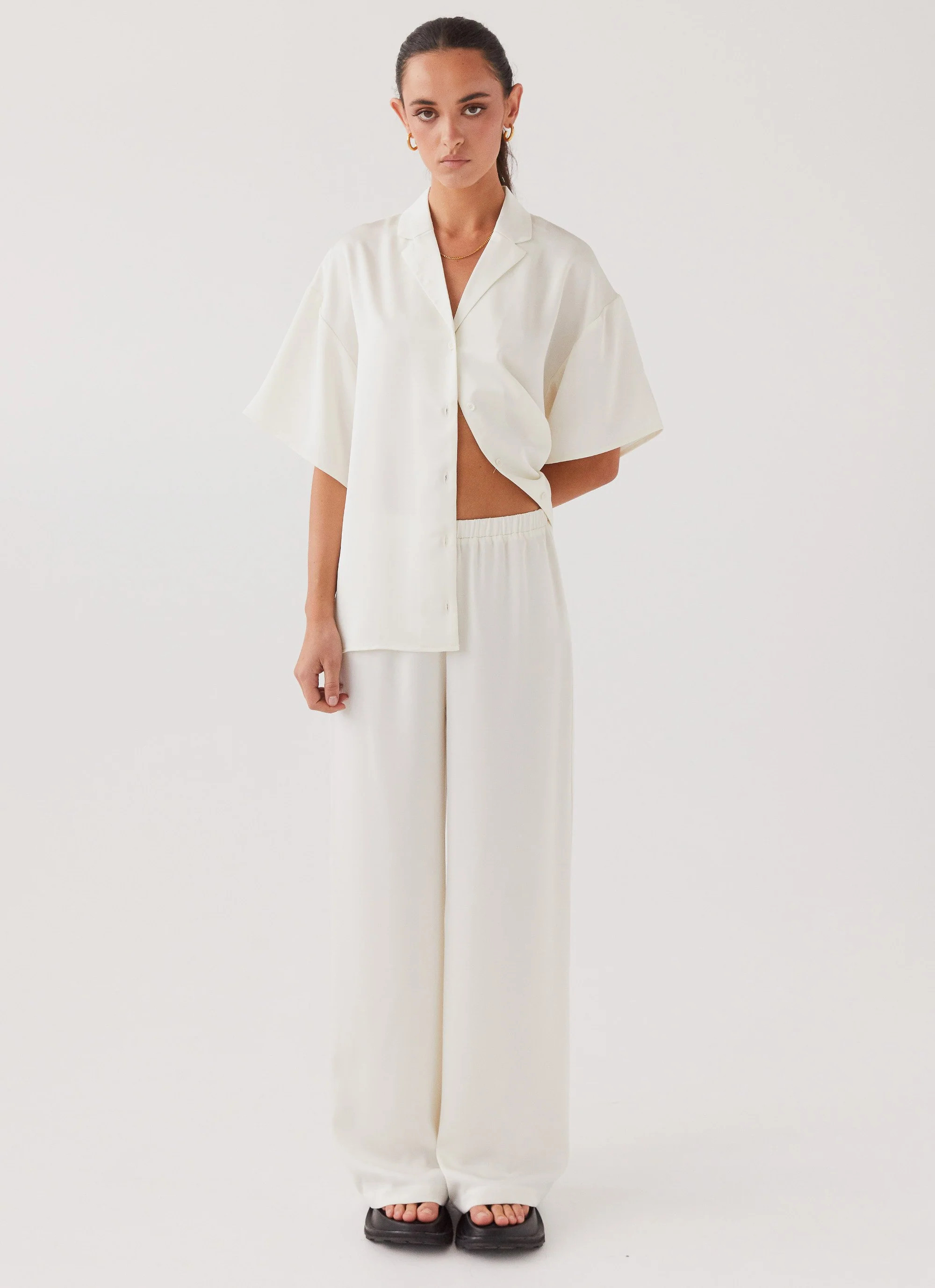 Palm Cove Satin Pants - Pearl Dove | Peppermayo (Global)