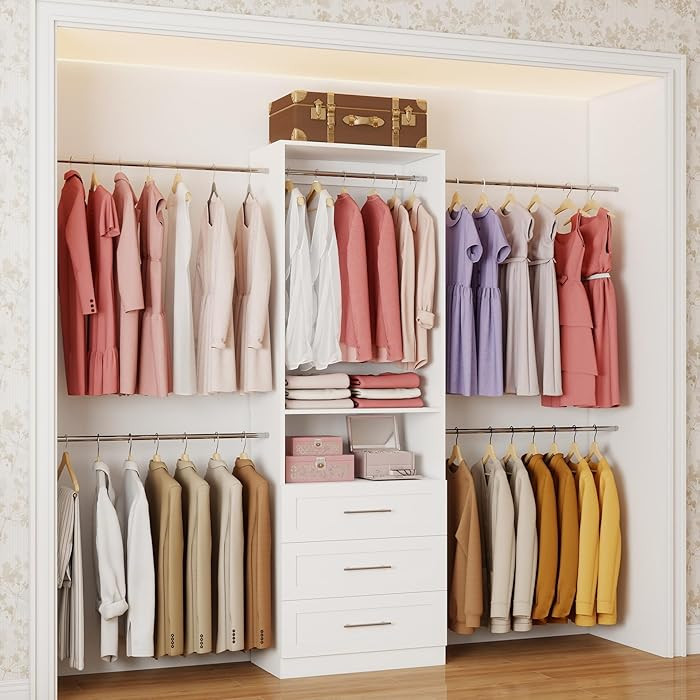 Closet System with 3 Drawers, 4–8.5 Ft Closet Organizer System with 5 Adjustable Hanging Rods &... | Amazon (US)