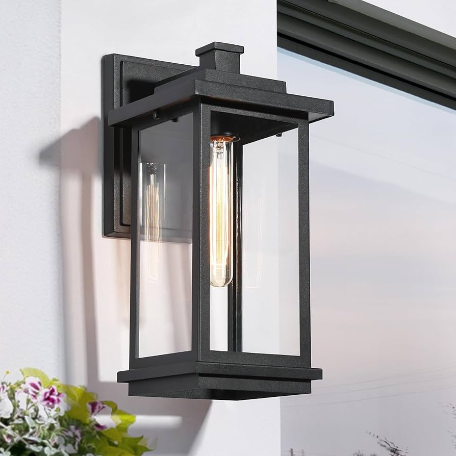 LALUZ Black Outdoor Wall Porch Lights, Modern Rectangular Outdoor Light Fixtures Wall Mount with ... | Amazon (US)