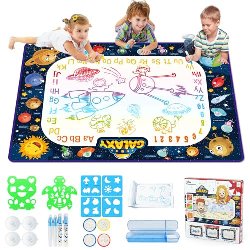 Jasonwell Aqua Water Doodle Mat 40x28 Inches Large Magic Drawing Doodling Mat Coloring Mat Educational Toys Christmas Birthday Gifts for Kids Toddler Boys Girls Age 2 3 4 5 6 7 8 Year Old (Galaxy) | Amazon (US)