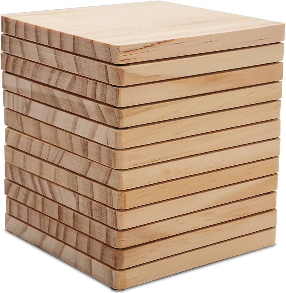12 Pieces Unfinished Wood Coasters, GOH DODD 4 Inch Square Blank Wooden Coasters Crafts Coasters ... | Amazon (US)