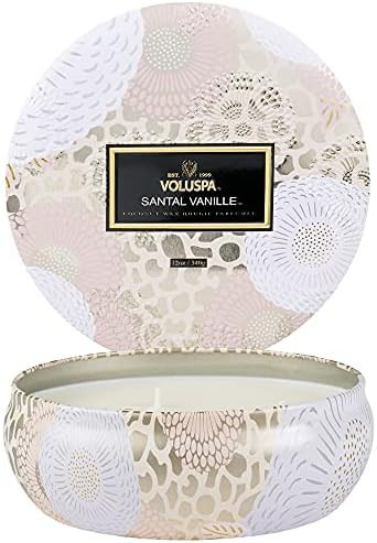 Voluspa Santal Vanille Candle | 3 Wick Tin | 12 Oz. | 40 Hour Burn Time | Vegan | All Natural Wic... | Amazon (US)