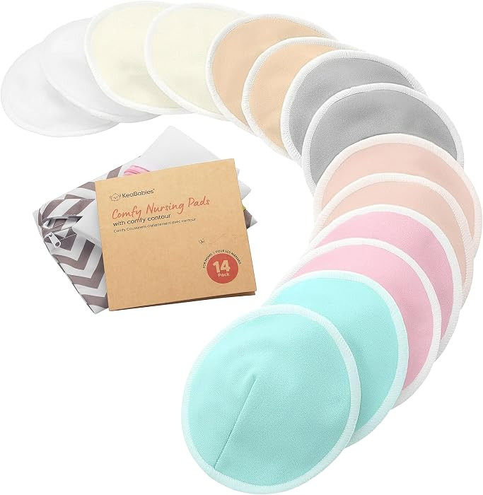 Organic Nursing Pads, 14 Washable Breast Pads,Wash Bag (Pastel Touch, L 5") | Amazon (US)