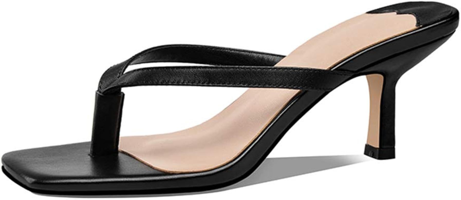 WETKISS Women's Heeled Sandals Square Toe Heels Flip Flop Heels Thong Sandals Slides Kitten Slip ... | Amazon (US)