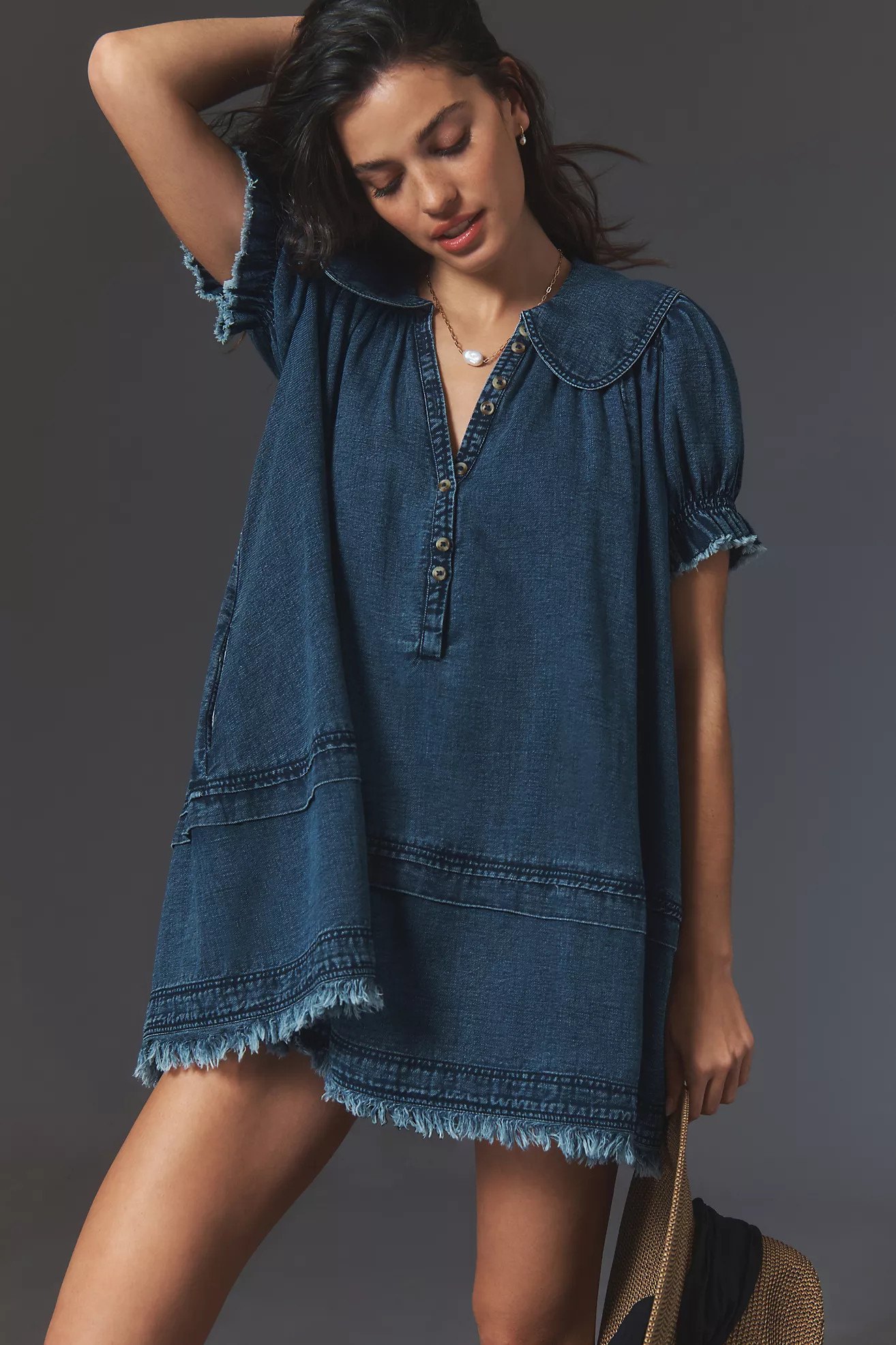 Pilcro Puff-Sleeve Collared Mini Dress | Anthropologie (US)