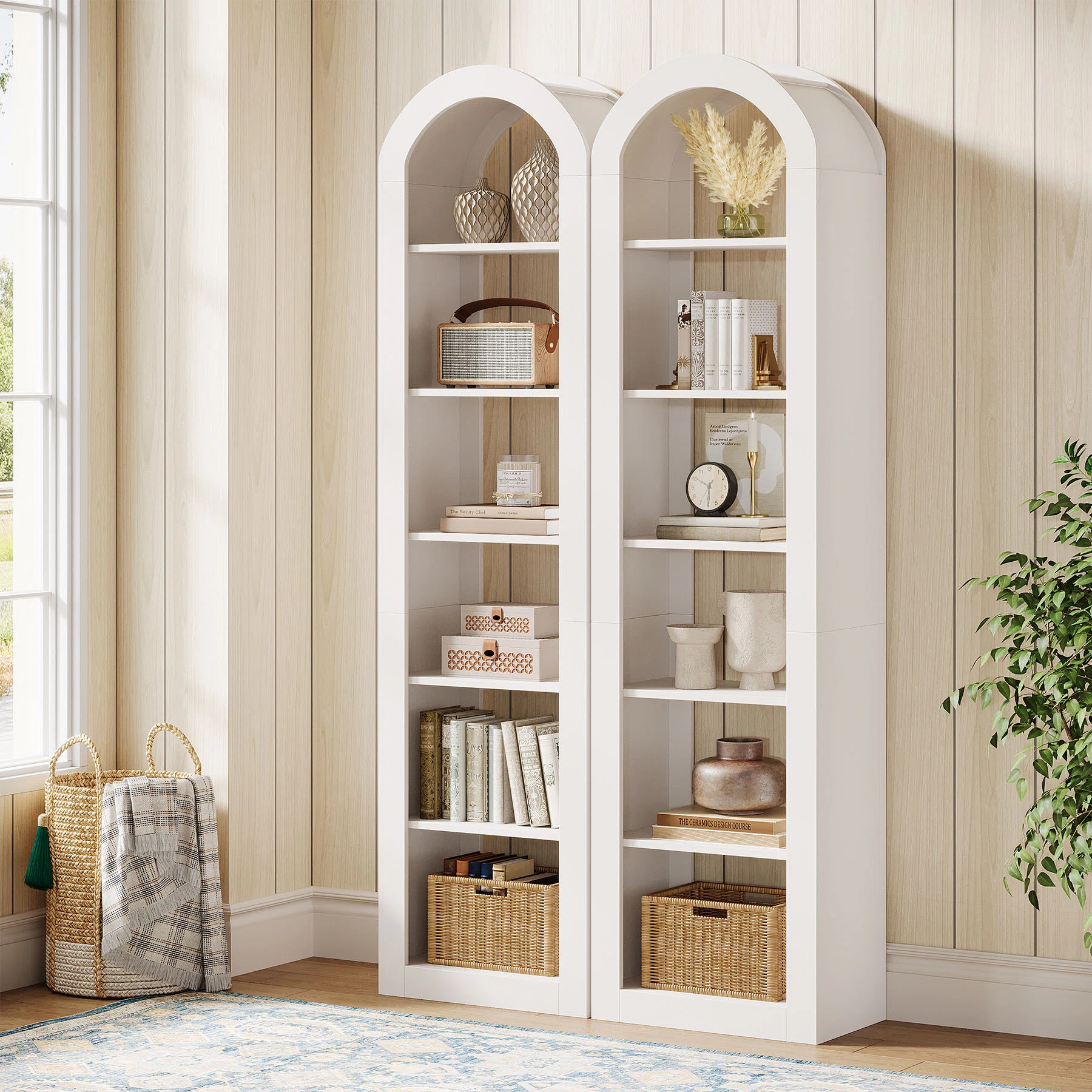 74.8" Tall Arched Bookshelf Set Of 2, 6-Tier Narrow Open Bookcase | Wayfair North America