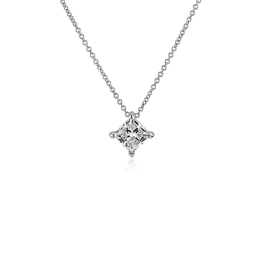 LIGHTBOX Lab-Grown Diamond Princess Solitiare Pendant Necklace in 14k White Gold (1 ct. tw.)"" | Blue Nile