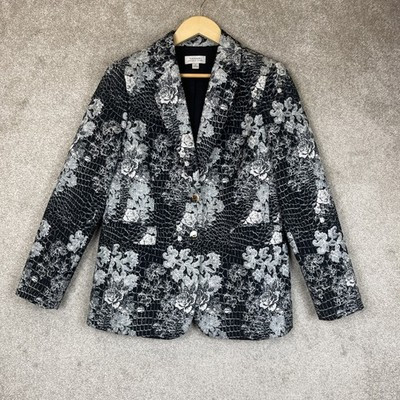 Tahari Arthur S Levine Blazer Womens 8 Silver Metallic Floral Brocade- 3512 | eBay UK